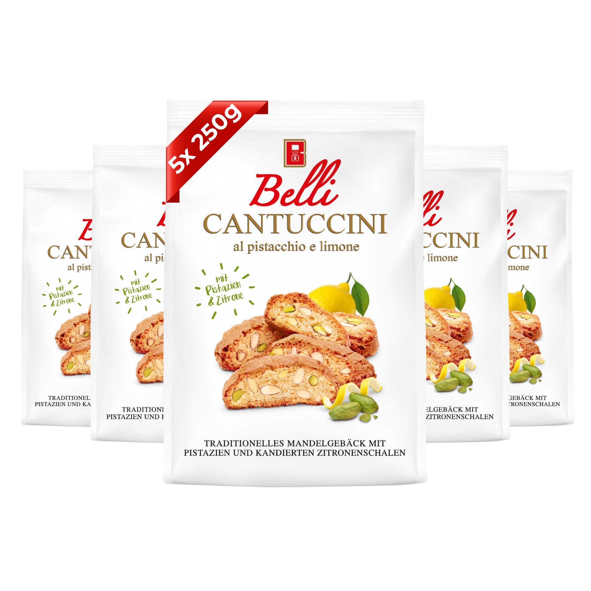 Belli Cantuccini Pistazie & kandierten Zitronenschalen 5x 200g Belli Cantuccini Pistazie & kandierten Zitronenschalen 5x 200g