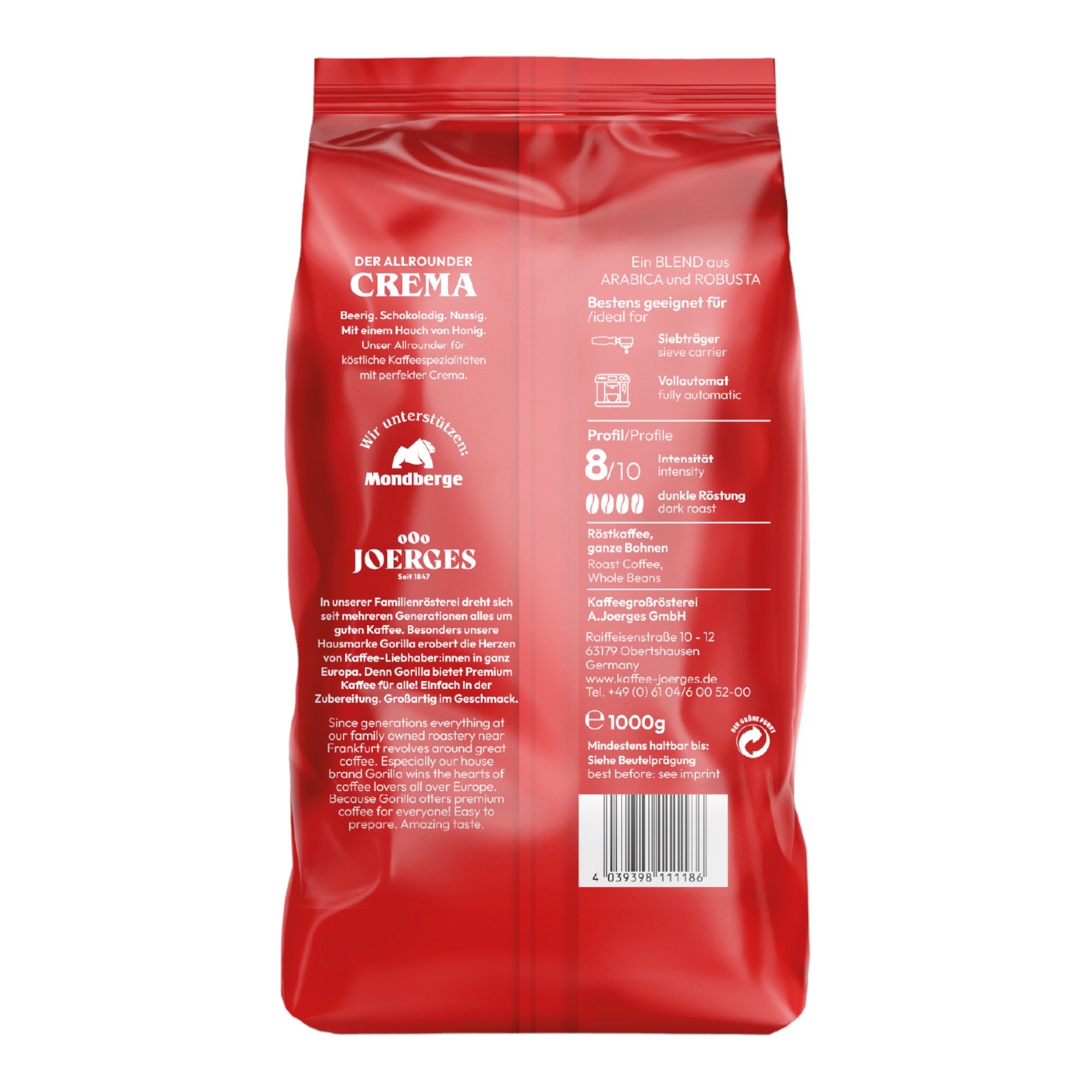 Joerges Gorilla Superbar Crema 1kg 2x Joerges Espresso Gorilla Bar Crema 1000g + 1x Weiche Amaretti 150g