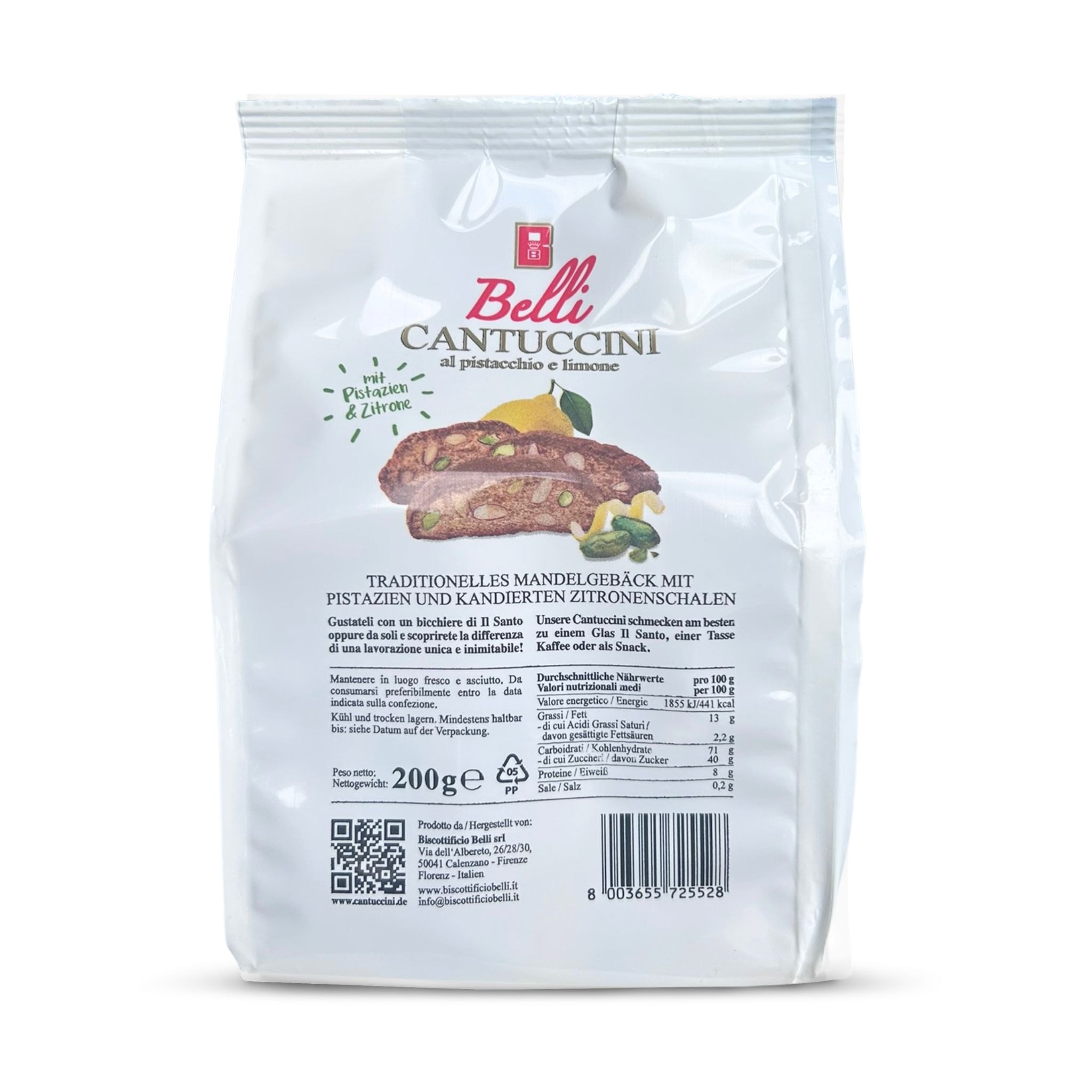 Belli Cantuccini Pistazie & kandierten Zitronenschalen 200g Belli Cantuccini Pistazie & kandierten Zitronenschalen 5x 200g