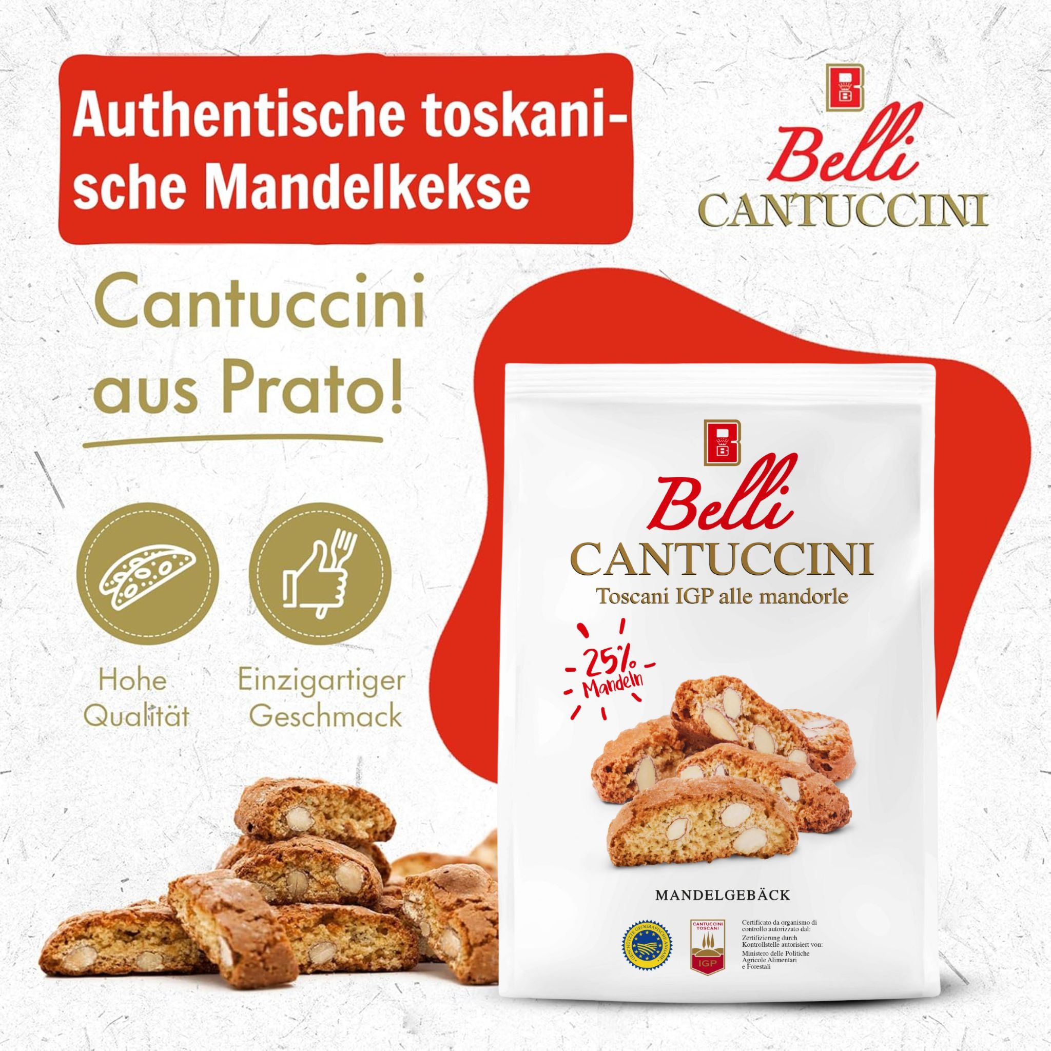 belli-cantuccini-toskanische-Kekse.jpg Belli Cantuccini alle mandorle 25% Mandeln 250g